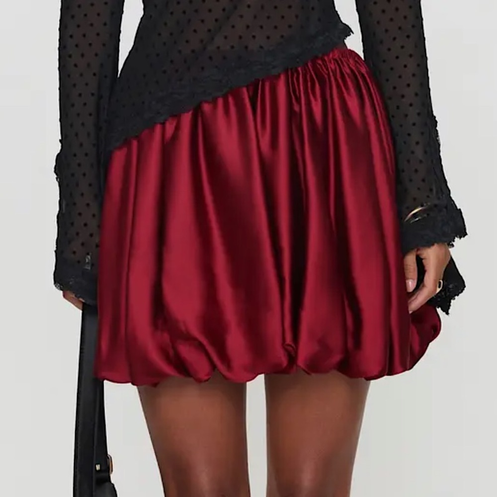 NWT PRINCESS POLLY Bubble Hem Red Satin Skirt